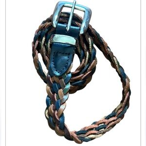 Vintage Braided Leather Multicolor Belt with silver buckle 40" total length